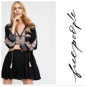 Free People Womens Wind Willow Embroidered V-Neck Mini Dress Blue XS